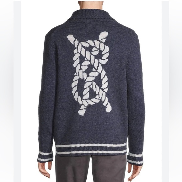Vineyard Vines Varsity Wool Shawl Cardigan Nautical Navy XL Rope Design Sweater - Picture 3 of 16